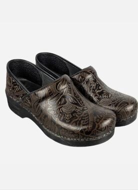 Dansko Professional Clog — Brown Tooled Leather Floral Size EU 41 / US 11-11.5